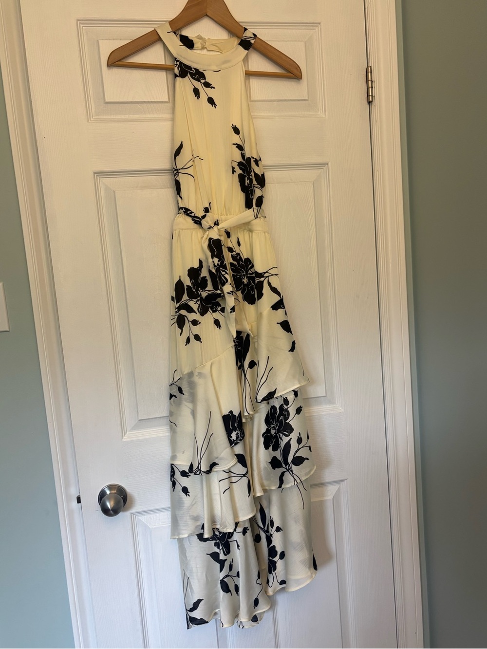 Ricki’s Floral Black & Cream Layered Maxi Flowy High Neck Event Dress | Size 8